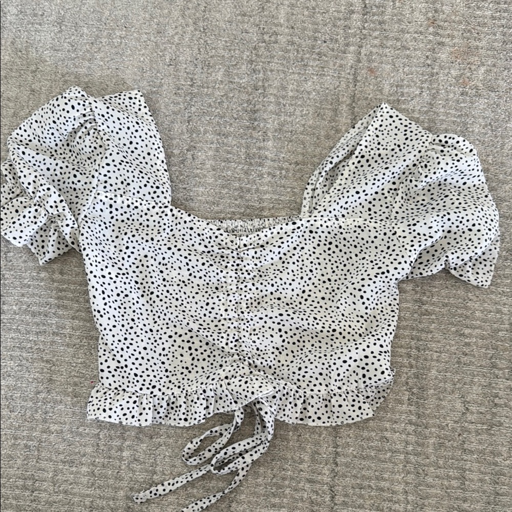 SHEIN White Ruched Tie Front Crop Blouse